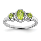 Sterling Silver Rhodium Peridot Diam. Ring